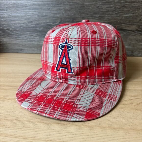 Anaheim Angels Hat Cap Strap Back Red Gray Plaid MLB Baseball Adjustable - Picture 3 of 9